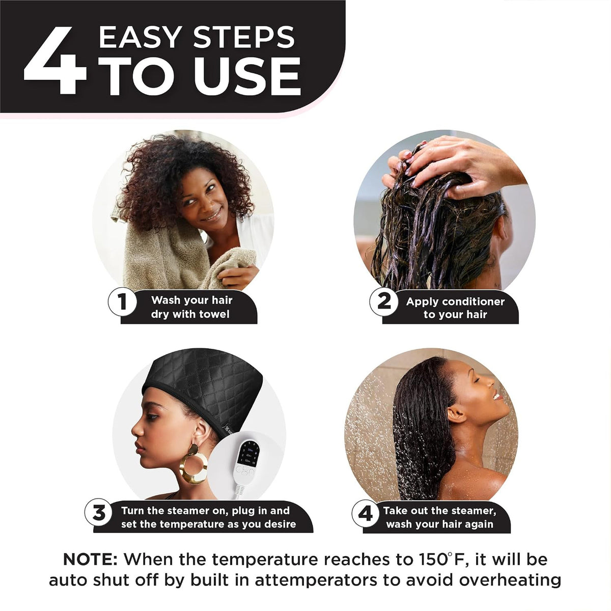 Hair Steamer for Natural Hair - Thermal Deep Conditioning Cap with 10 Adjustable Heat Levels