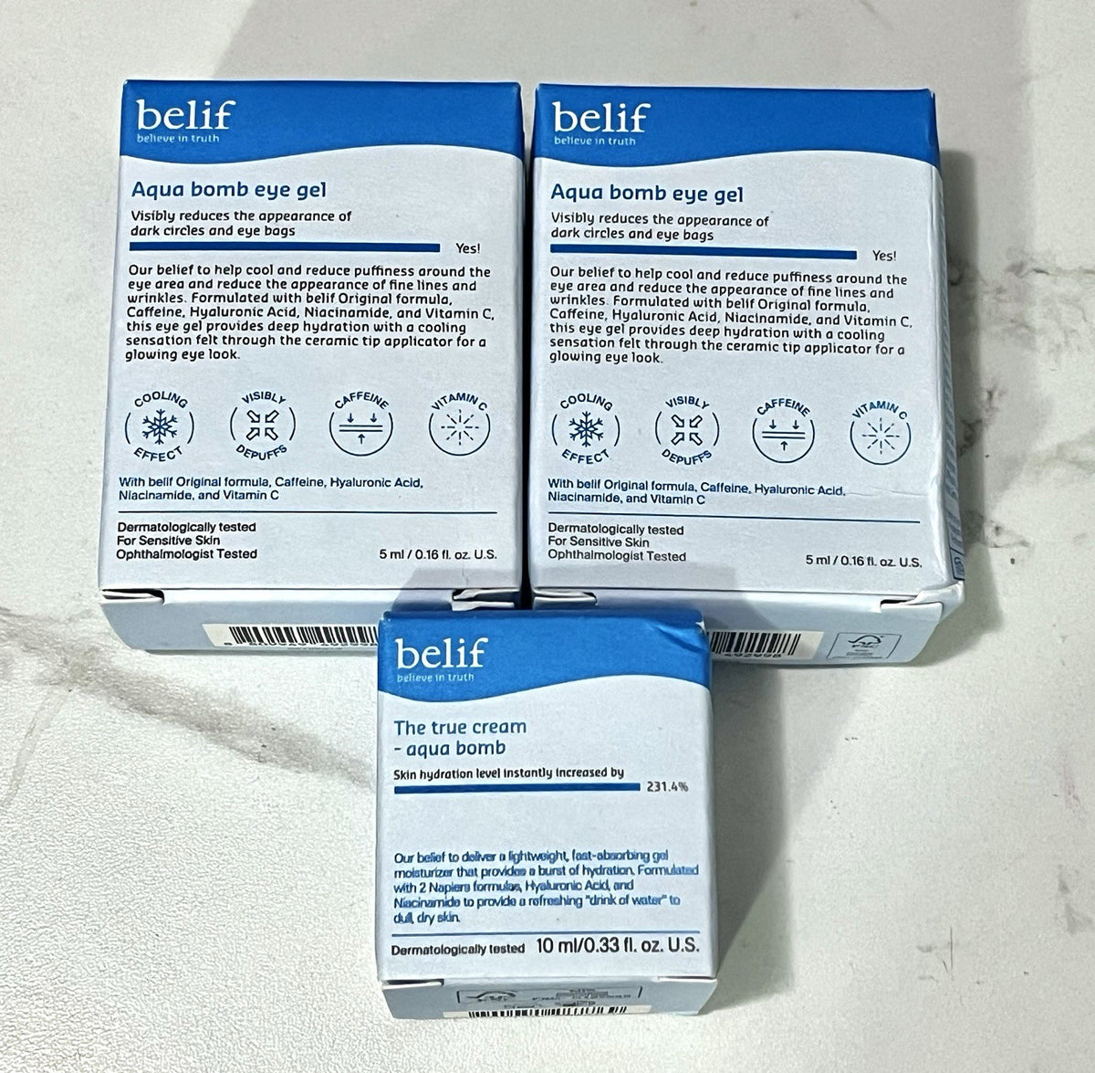 Belif Aqua Bomb Eye Gel & True Cream Skincare Set – Hydrating Eye & Facial Moisturizers