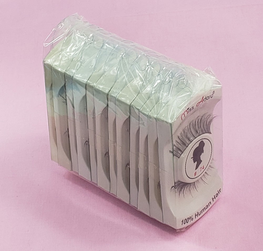 12-Pack Human Hair False Eyelashes Style 74 - Natural Touch, Handmade, Light & Soft
