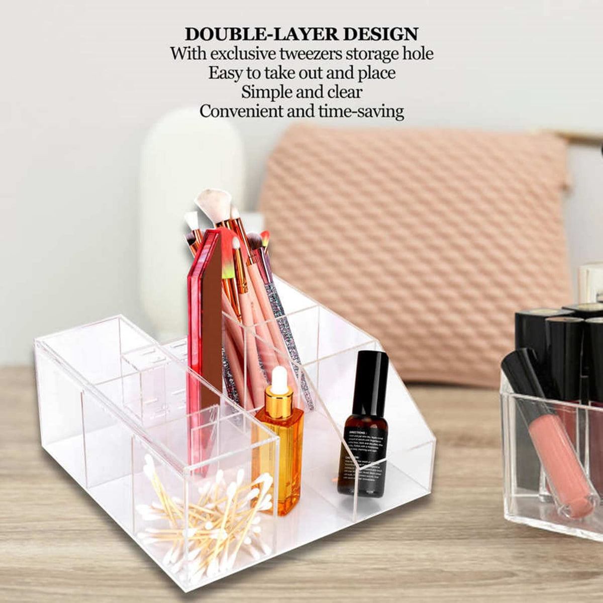 Acrylic Eyelash Tool Organizer Box with Dustproof Compartments - Beauty Storage