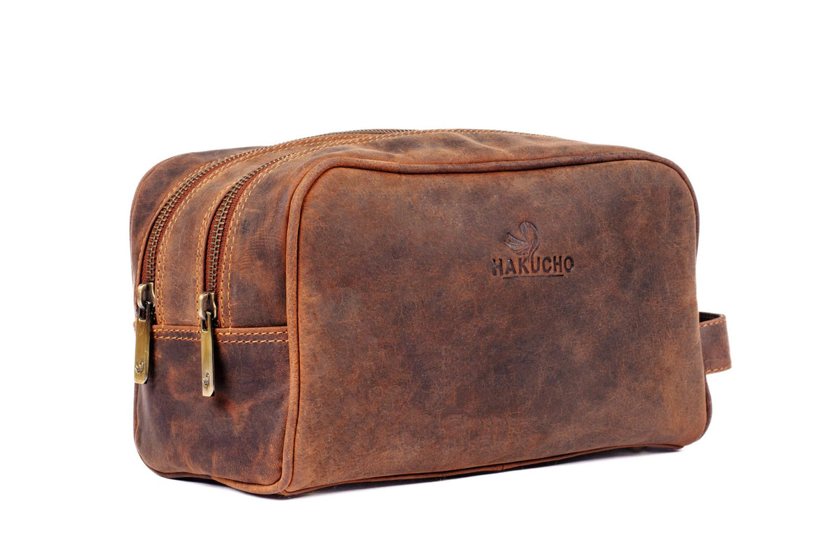 Leather Travel Toiletry Bag for Men Women Waterproof Organizer