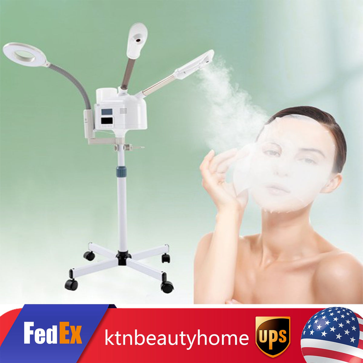 3 in 1 Facial Steamer with Magnifying Lamp Hot & Cold Ozone Spa Machine