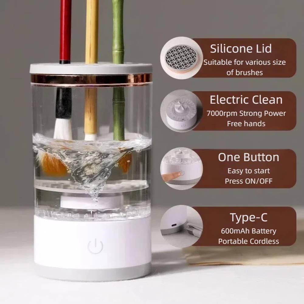 Electric Paint Brush Cleaner Rinse Cup - Cordless Auto Brush Washer with 26-Slot Holder
