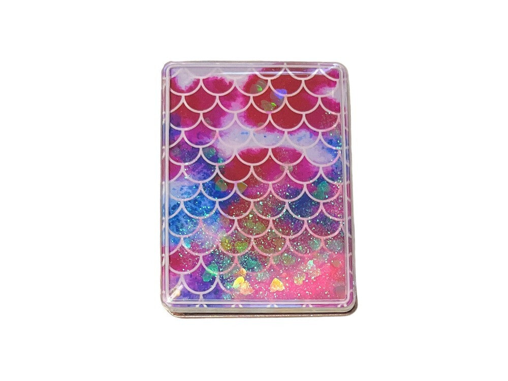 Purple Mermaid Pattern Compact Mirror with Hearts & Glitter - Portable Vanity