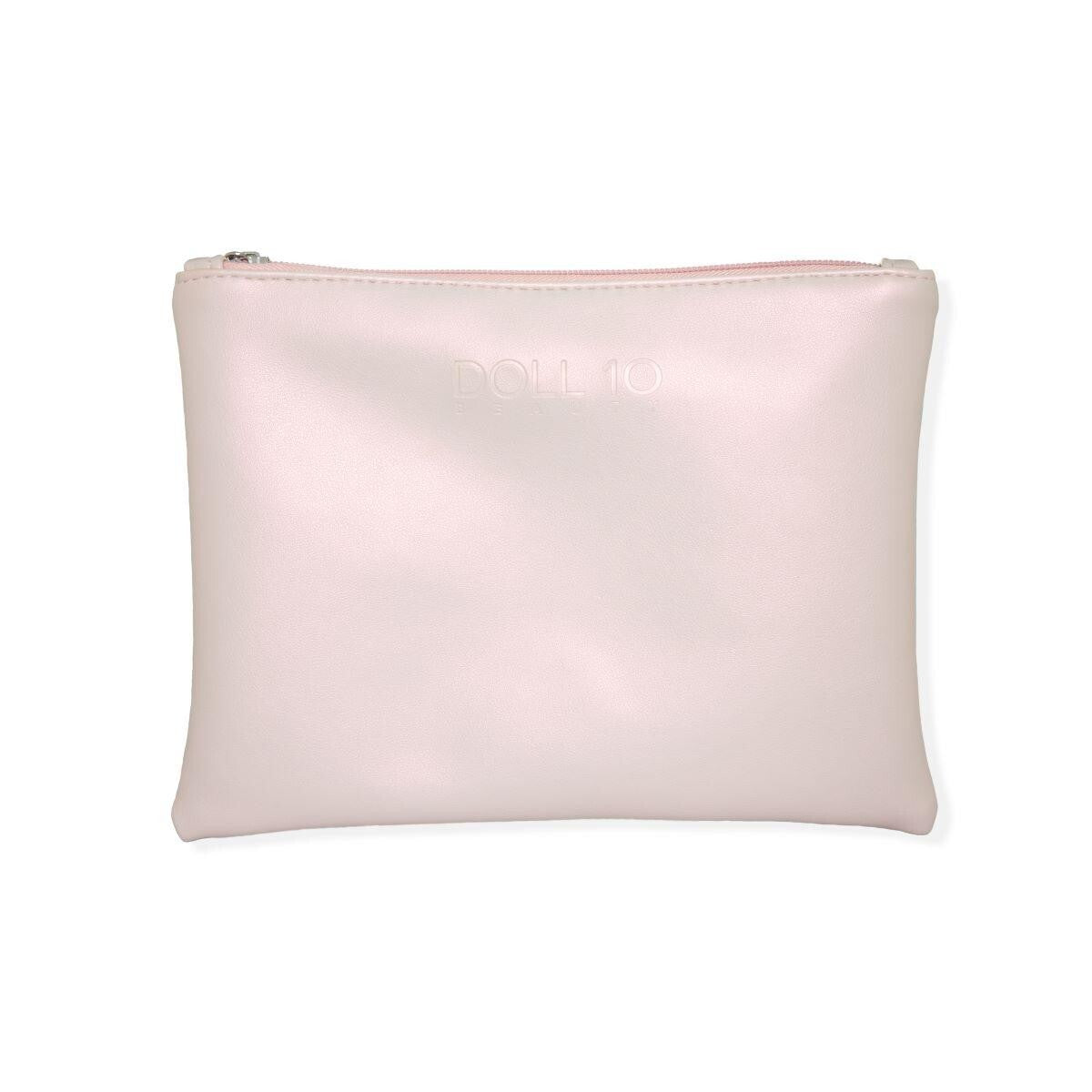 Doll 10 Cosmetic Bag - Light Pink Zippered Makeup Pouch with Peach Lining