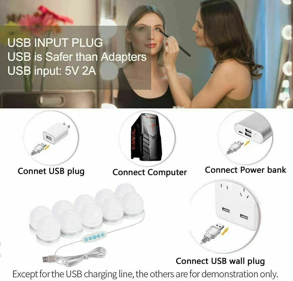 Makeup Mirror Light Kit with 10 Dimmable LED Bulbs - Hollywood Vanity Lighting