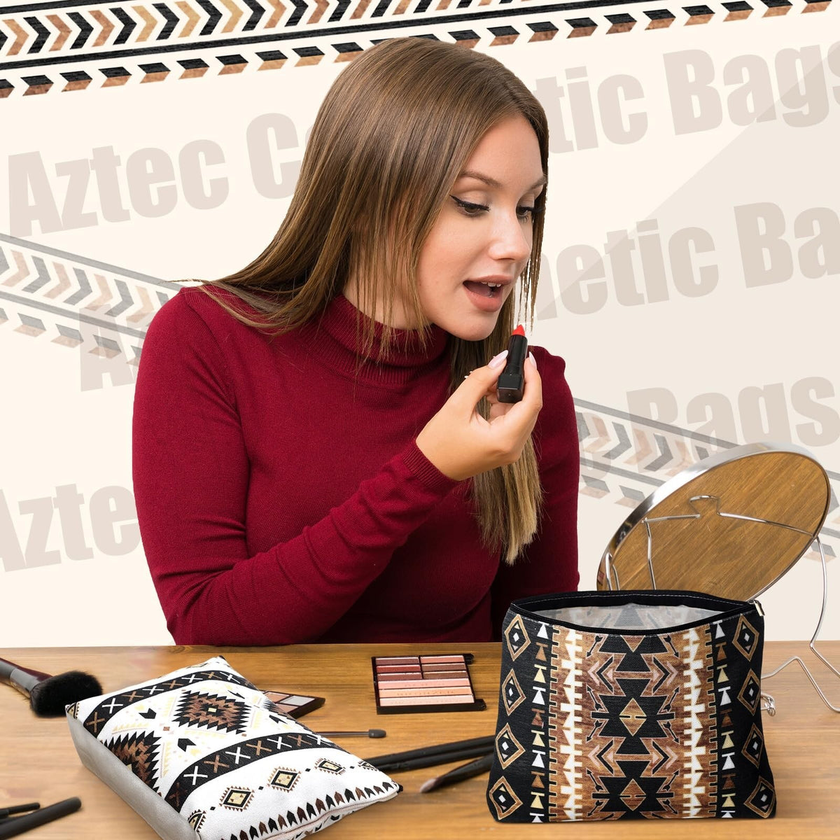 12 Pack Aztec Cosmetic Bags Western Makeup Organizer Travel Toiletry Bags