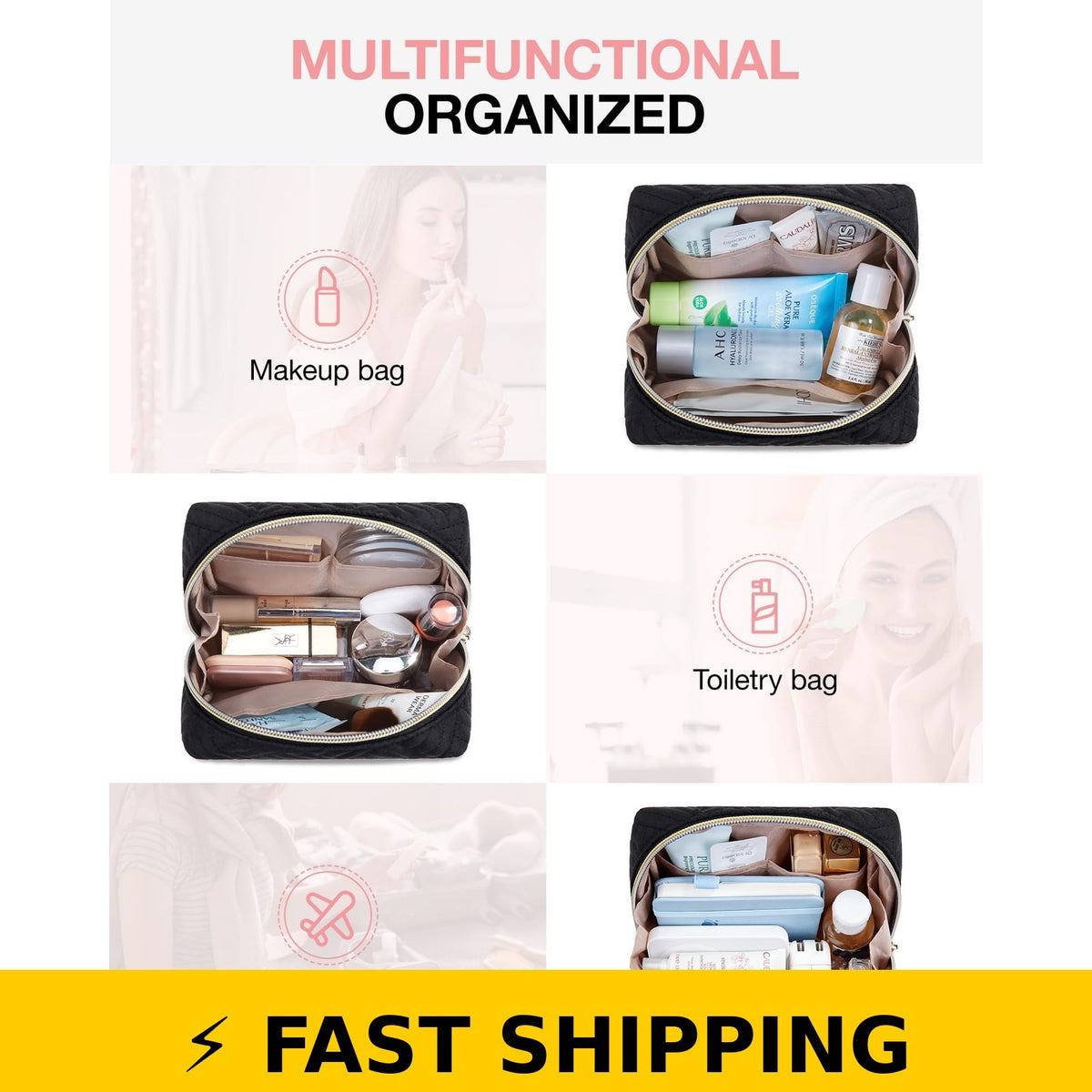 Small Makeup Bag - Compact Cosmetic Pouch with Water-Resistant Fabric