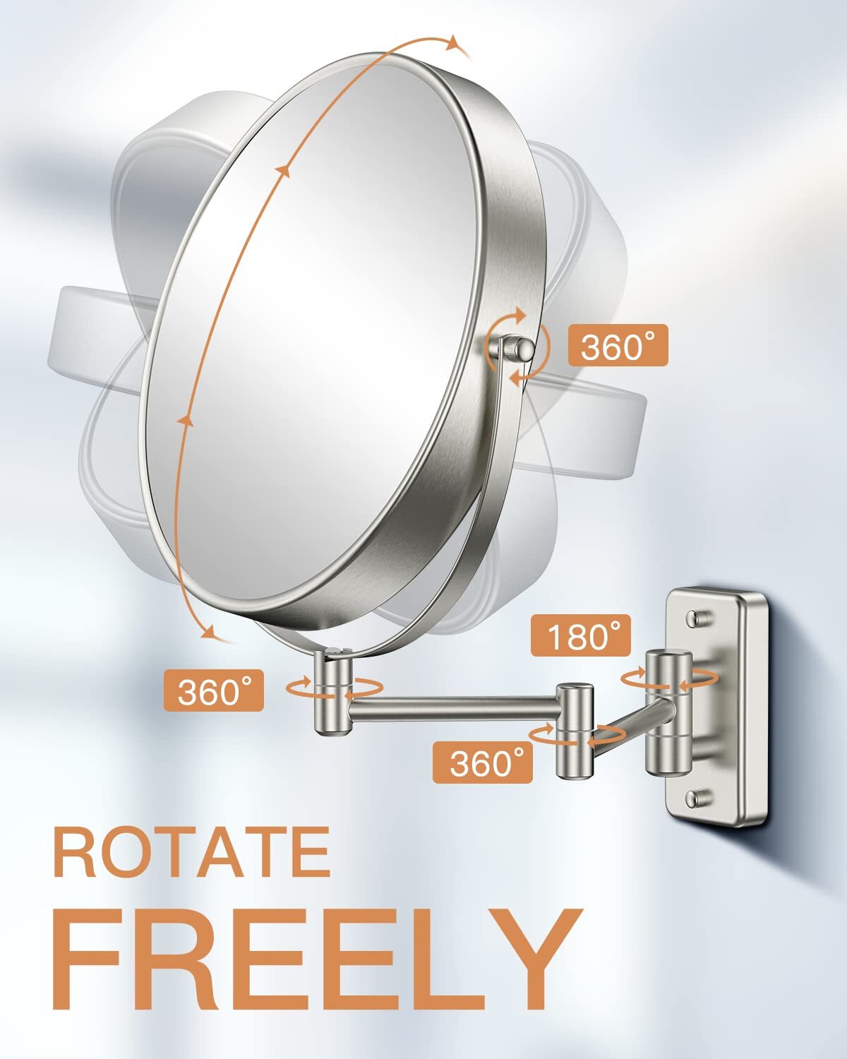 9-Inch Wall Mounted Makeup Mirror with 1X/10X Magnification, Swivel & Extendable Arm