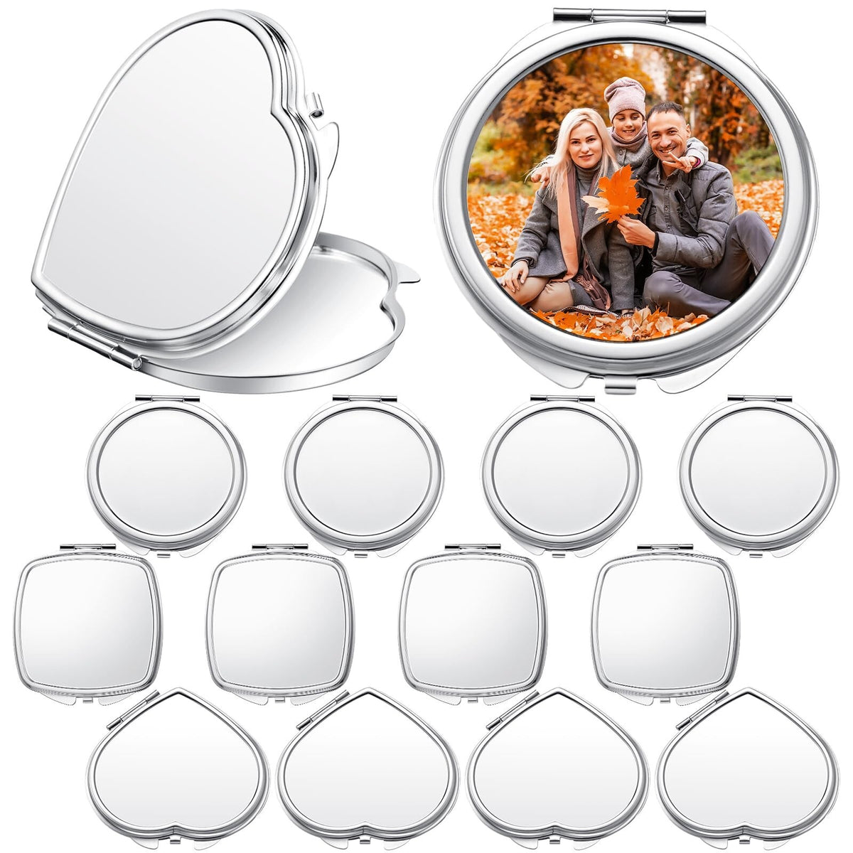 Double Sided Compact Mirror with Magnification - Sublimation Blanks for Custom Design, 12 Pack