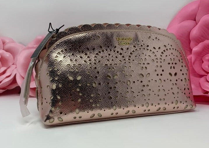 Petal Edge Beauty Bag - Cosmetic Travel Pouch with Floral Eyelet Pattern