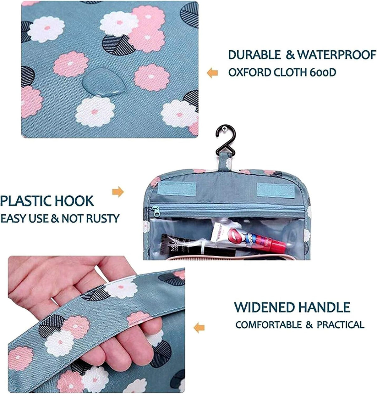 Compact Floral Travel Toiletry Bag with Multiple Compartments