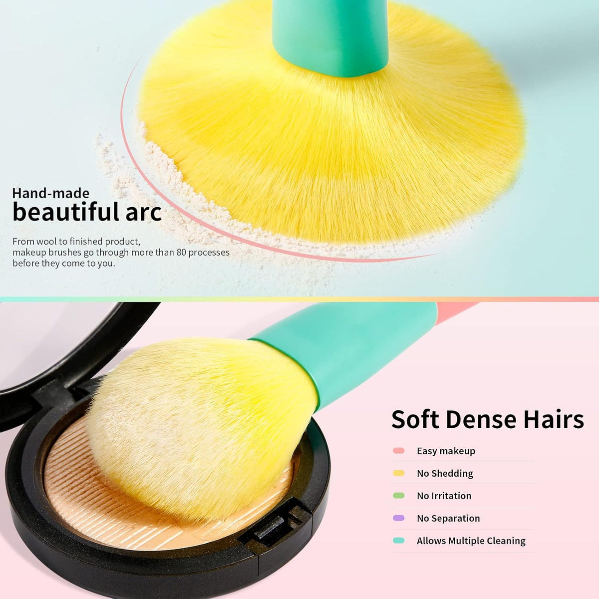 15-Piece Colorful Synthetic Makeup Brush Set for Face & Eyes