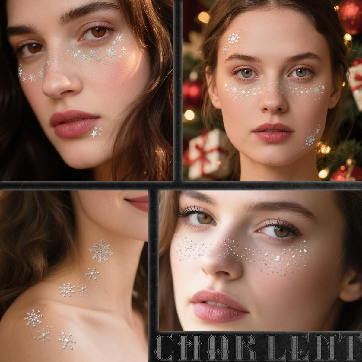 Glitter Snowflake Face Tattoos - 18 Sheets Silver Festive Freckles Makeup