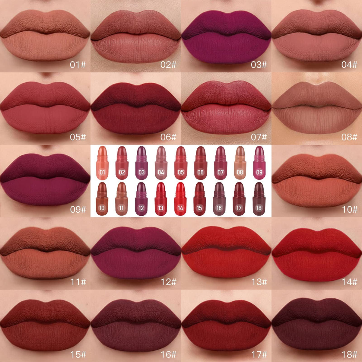 18-Color Matte Lipstick Set - Long-Lasting Waterproof Lip Makeup