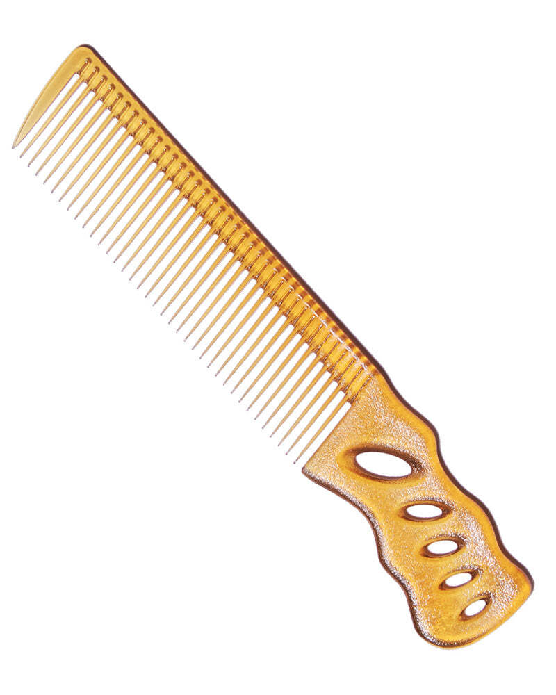 Short Hair Design Comb with Angle Handle - Camel - Made in Japan