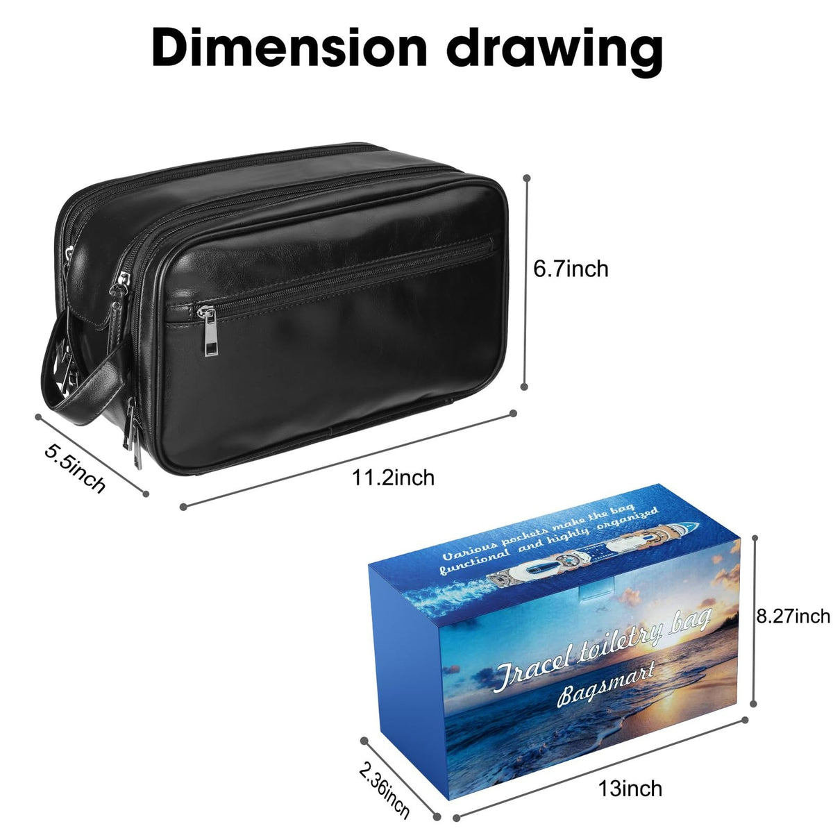 Large Personalized Leather Travel Toiletry Bag for Men Waterproof & Durable