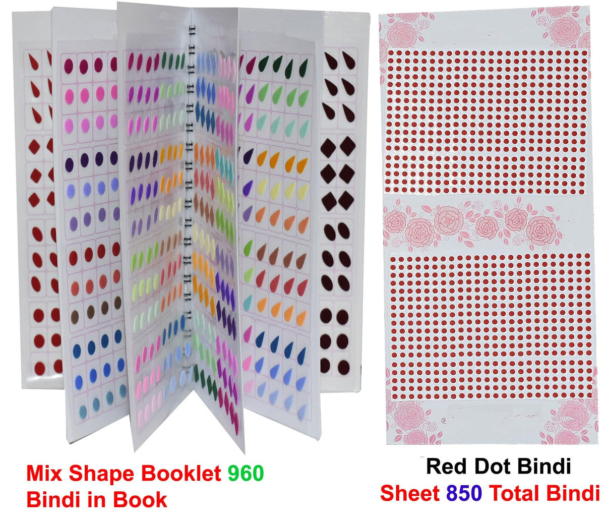 Self-Adhesive Bindi Booklet with Multicolor & Gold Crystal Border - Reusable Women’s Traditional Forehead Adornment