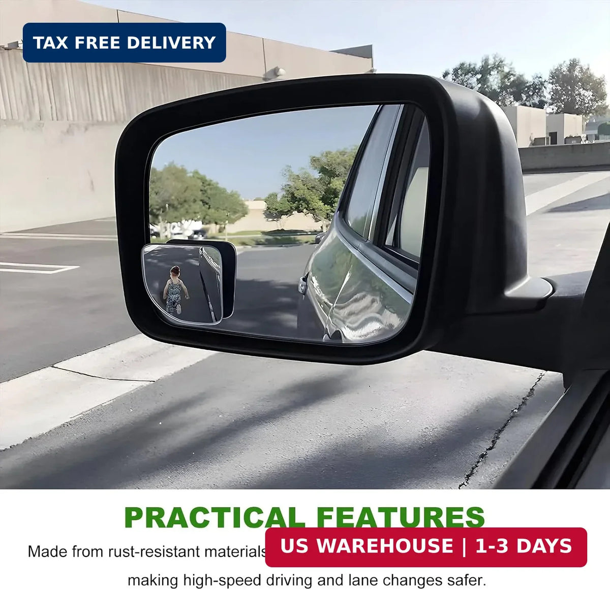 Car Blind Spot Mirror 2 Pack - 360° Rotating Wide-Angle Convex Side View