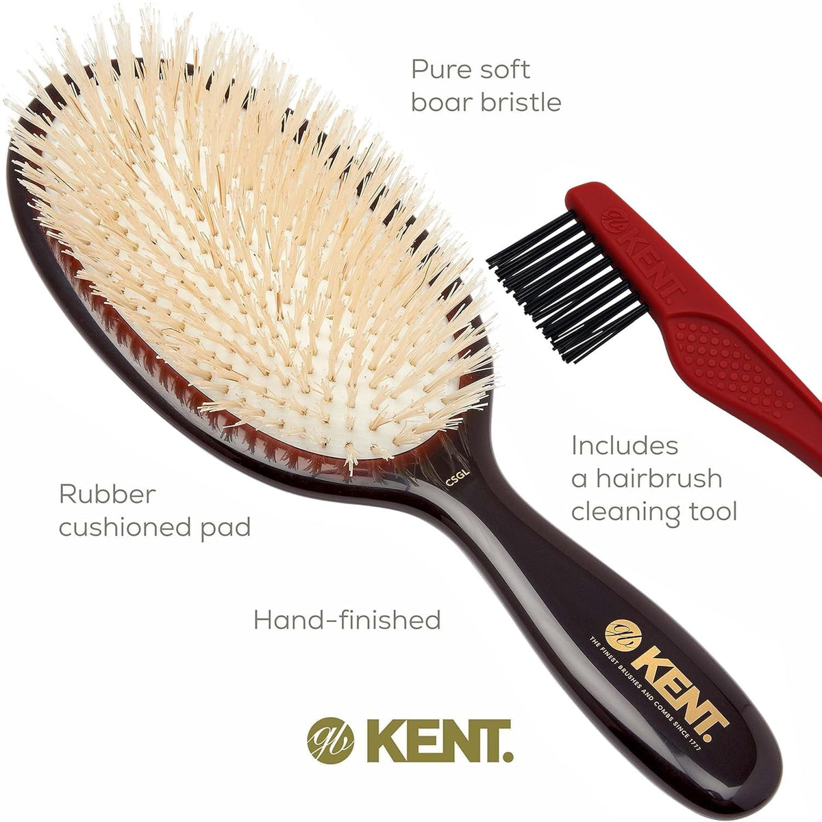 Large Oval Cushion Hair Straightening Brush - Natural Boar Bristle, 9 Inch