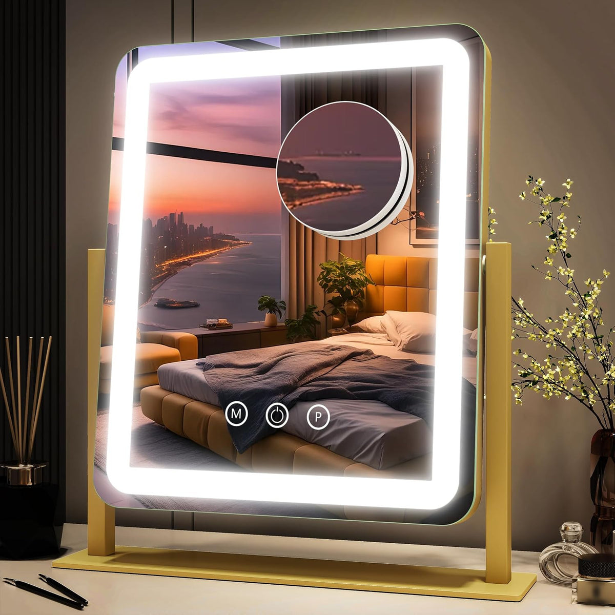 LED Lighted Makeup Mirror with Touch Control, Dimmable 15x12.6 Inches