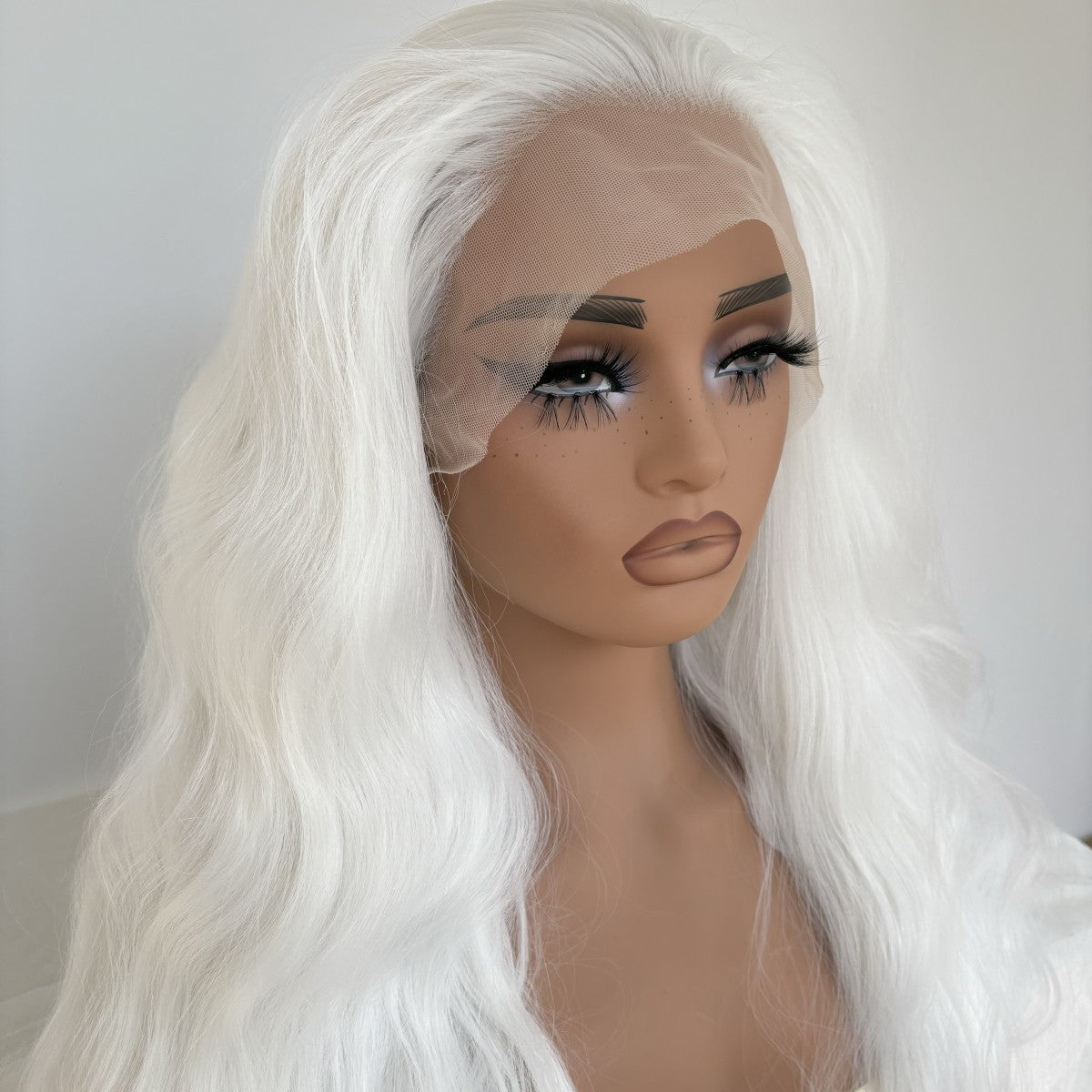 Long Wavy Lace Front Wig - Heat Resistant Synthetic Hair, Layered White Style