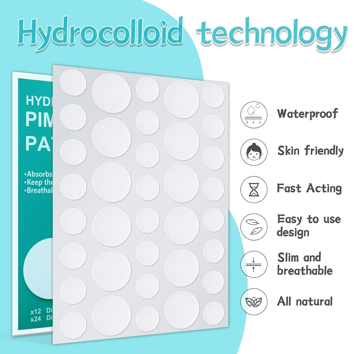Hydrocolloid Pimple Patches with Tea Tree Oil for Fast Acne Healing - Invisible, 180 Count