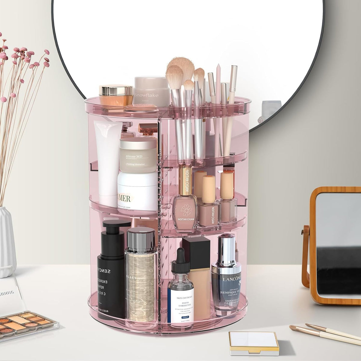 Rotating Makeup Organizer with Adjustable Layers and Silent 360° Spin