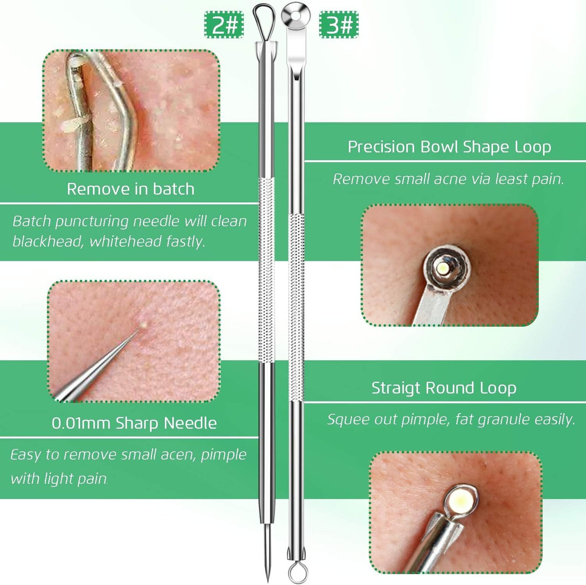 Comedone Extractor Set 5PCS - Blackhead Removal Tools for Facial Skin Care
