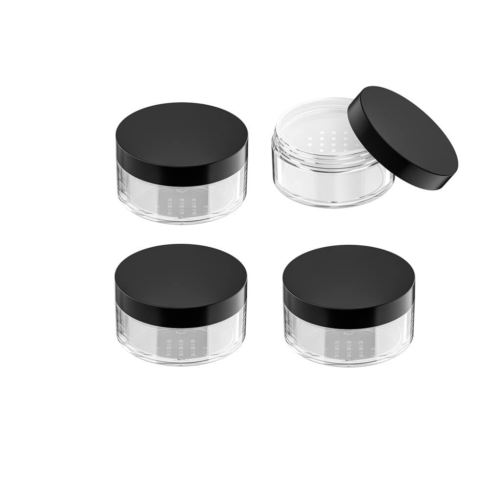 50g Plastic Powder Puff Case with Net Sifter - Black, Portable Makeup Storage