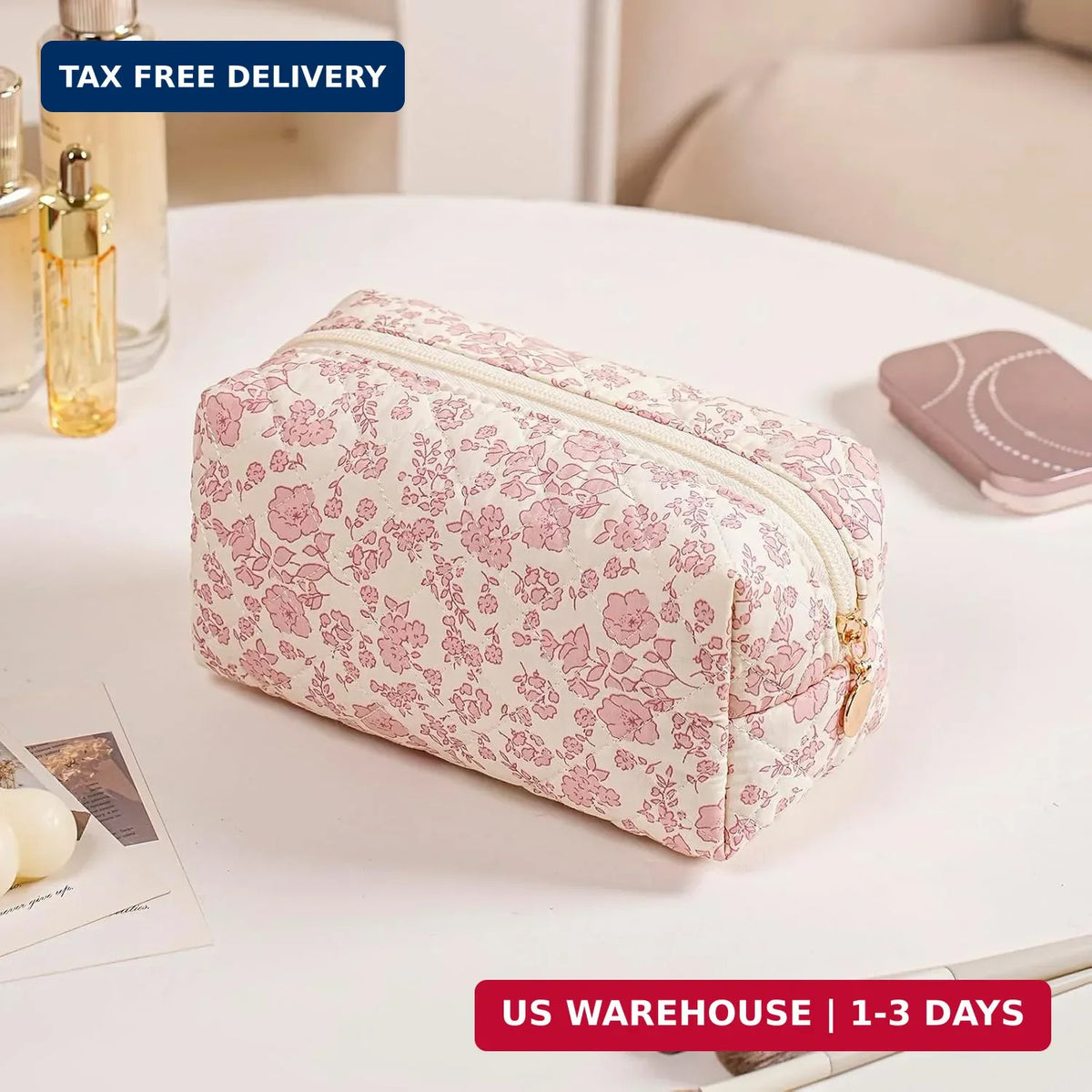 Cotton Floral Makeup Cosmetic Bag for Women Travel Storage Organizer