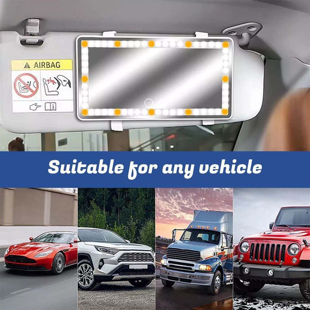 Car Sun Visor LED Vanity Mirror with Touch Control & Rechargeable Battery