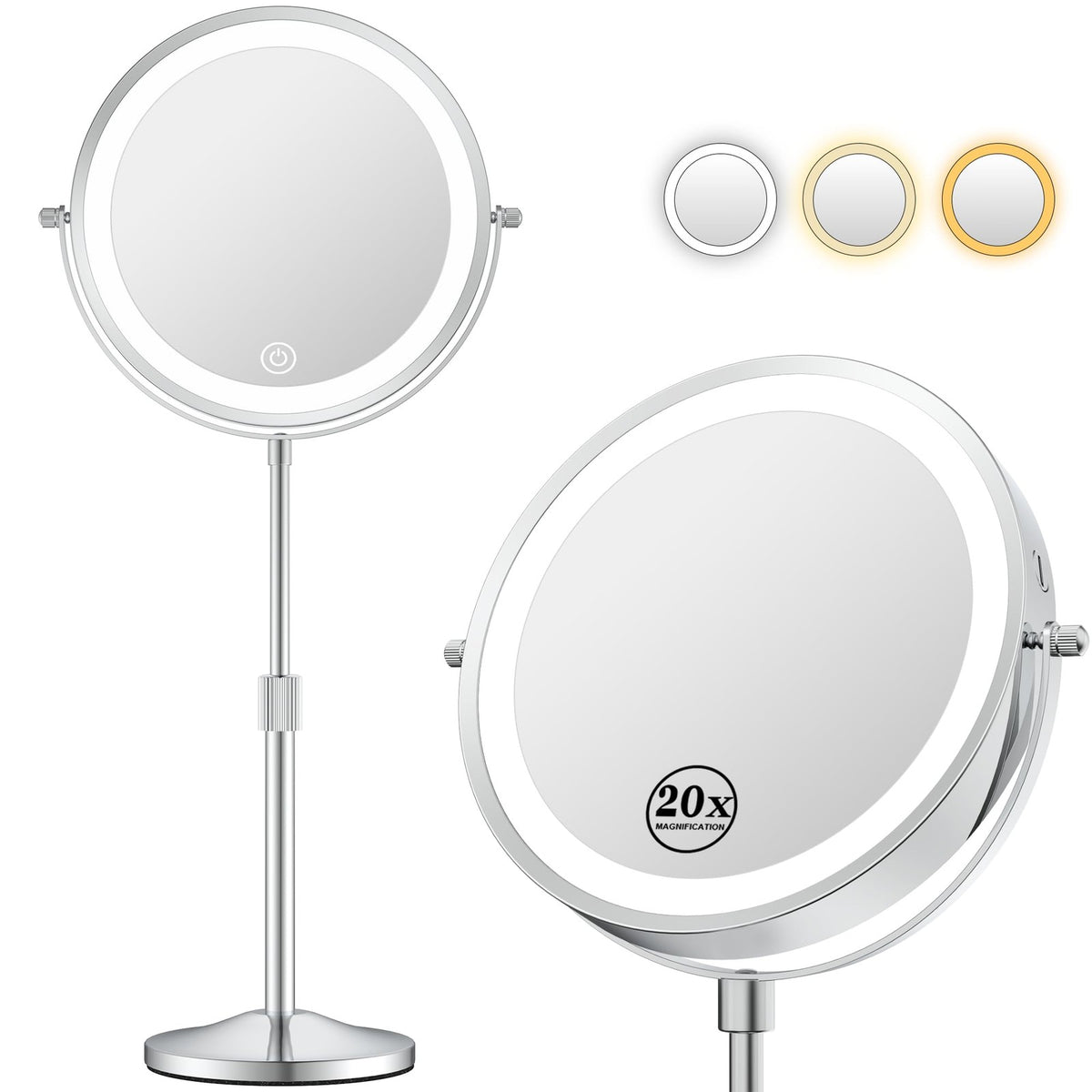 Adjustable LED Makeup Mirror with Lights and 1X/20X Magnification