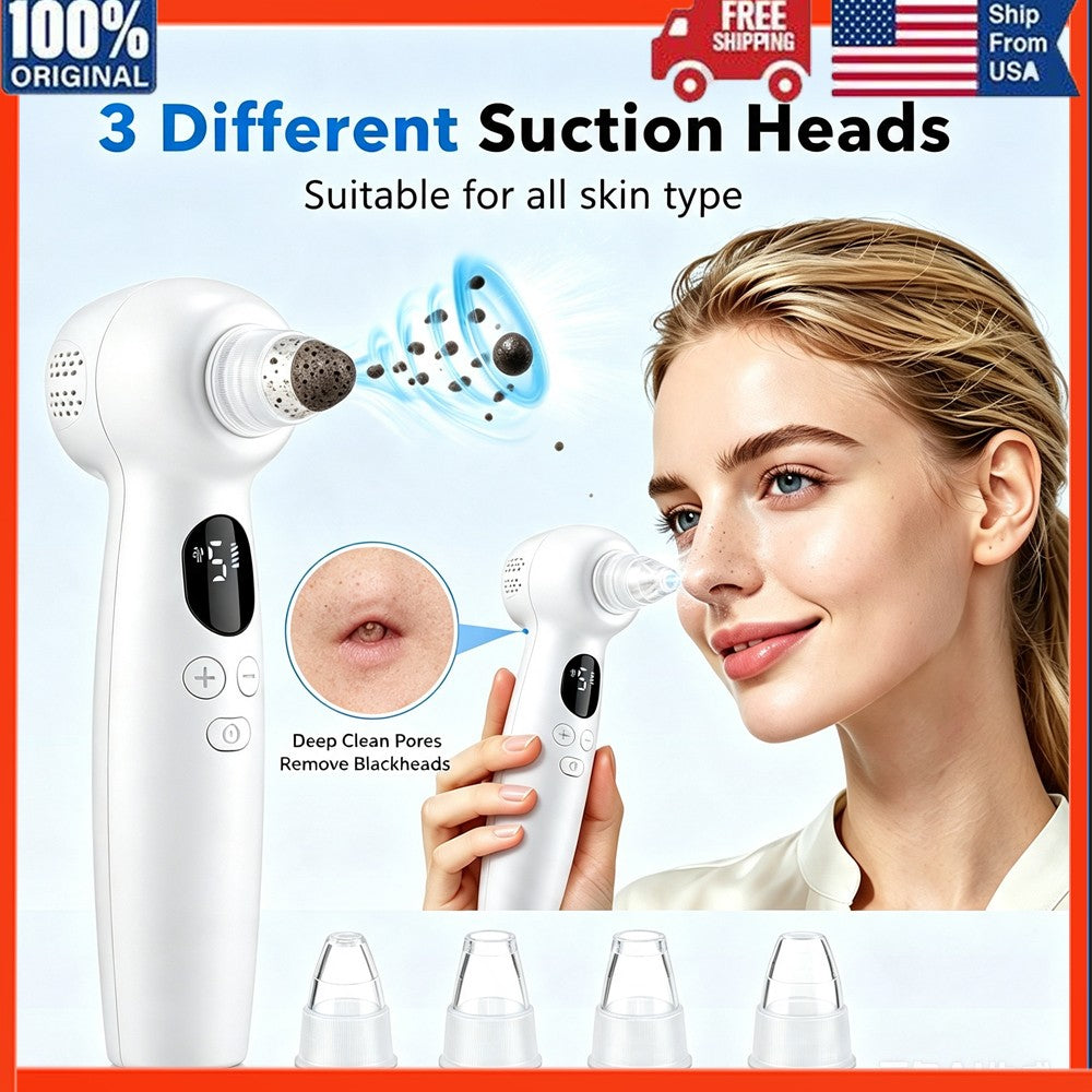 Electric Blackhead Remover Pore Vacuum with 4 Heads & Hot Compress