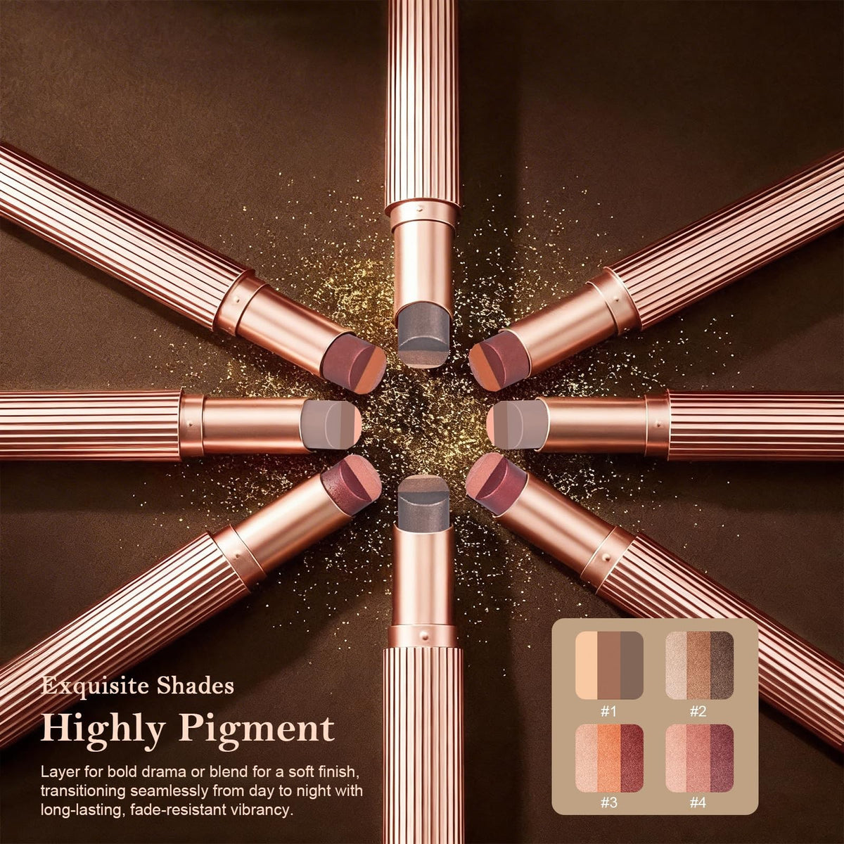 3-in-1 Gradient Shimmer Eyeshadow Stick Set - High Pigment, Blendable Eye Makeup