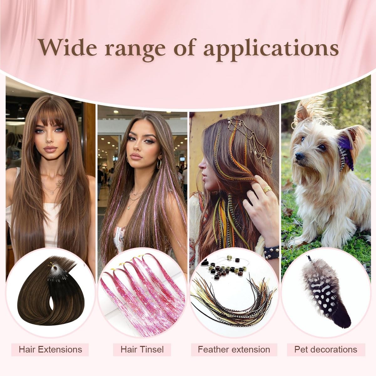 Hair Extension Tools Kit, 300 Silicone Beads, Basic 3 color
