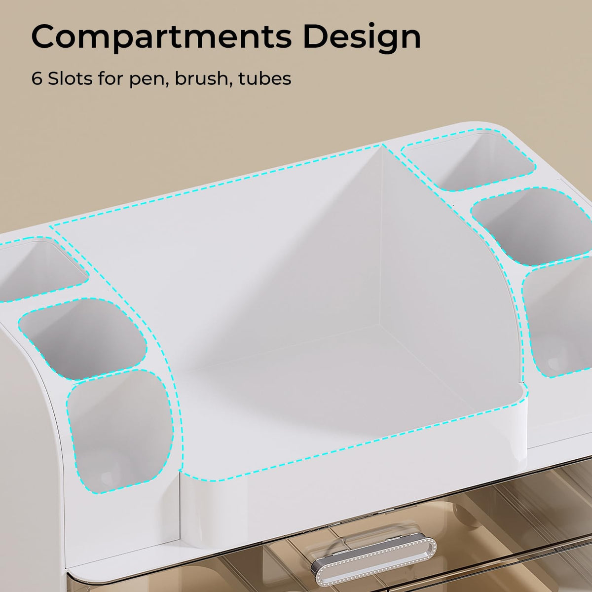 Makeup Organizer with 2 Large Drawers and Dual Brush Holders for Vanity & Bathroom