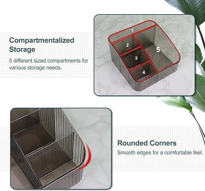 Makeup Organizer 5 Compartments PET Storage Box for Cosmetics & Skincare