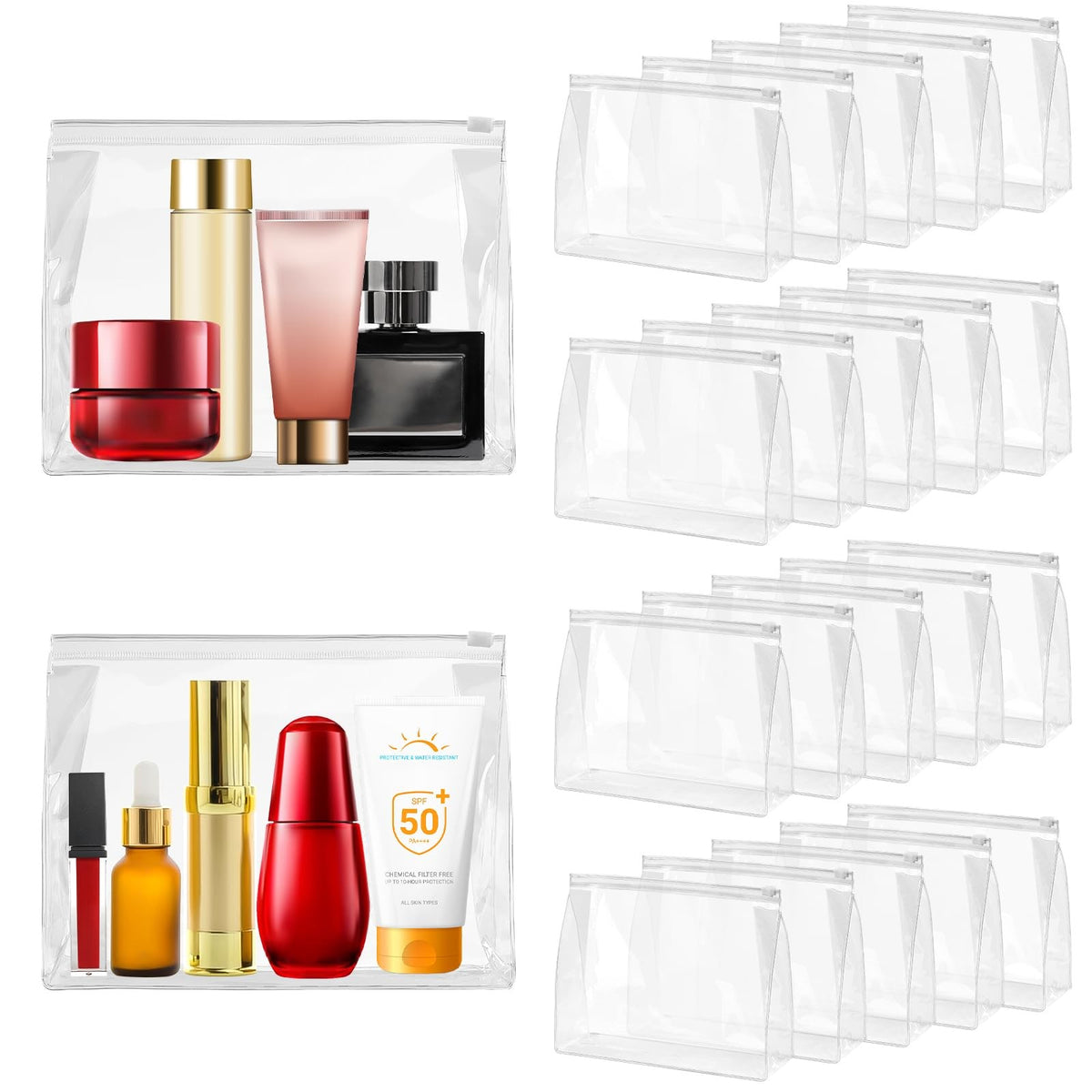 24 Pack Clear Travel Makeup Bags Waterproof Cosmetic Organizer Pouches
