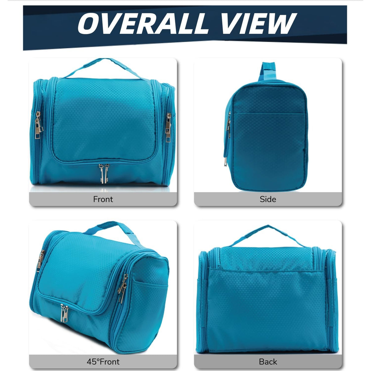 Light Blue Hanging Toiletry Bag Water-Resistant Nylon Travel Organizer