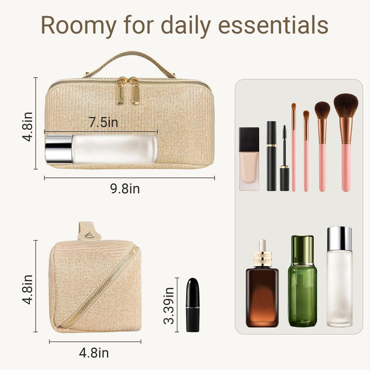 Travel Makeup Bag with Compartments Flat Open Cosmetic Pouch for Women