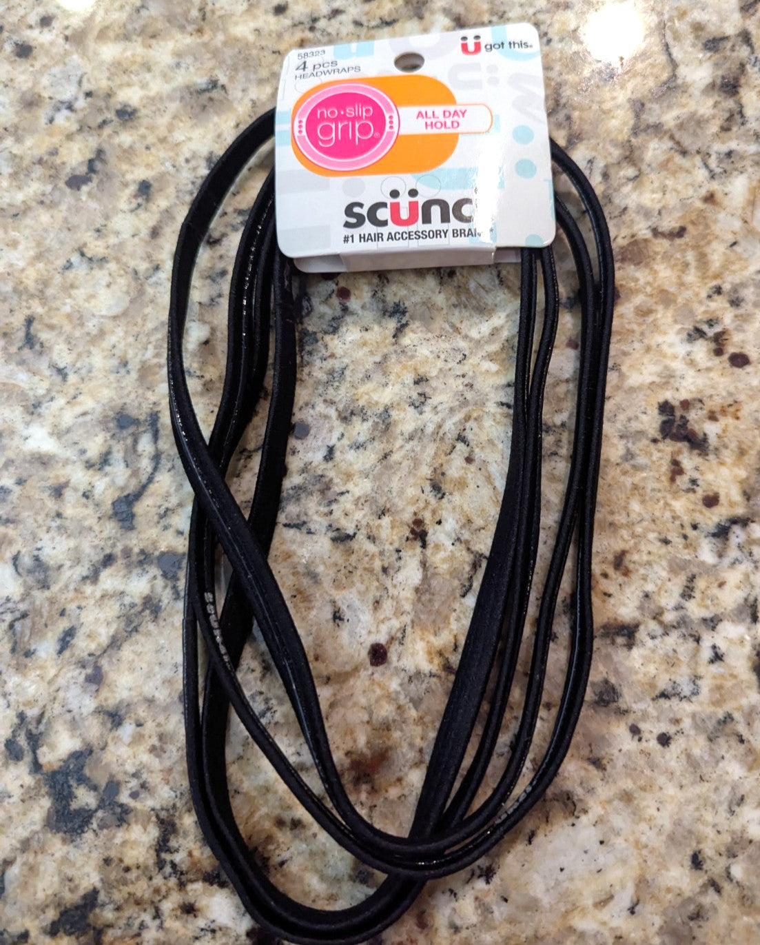 Scünci 4 Piece Headwraps No-Slip Grip Headbands All Day Hold Black