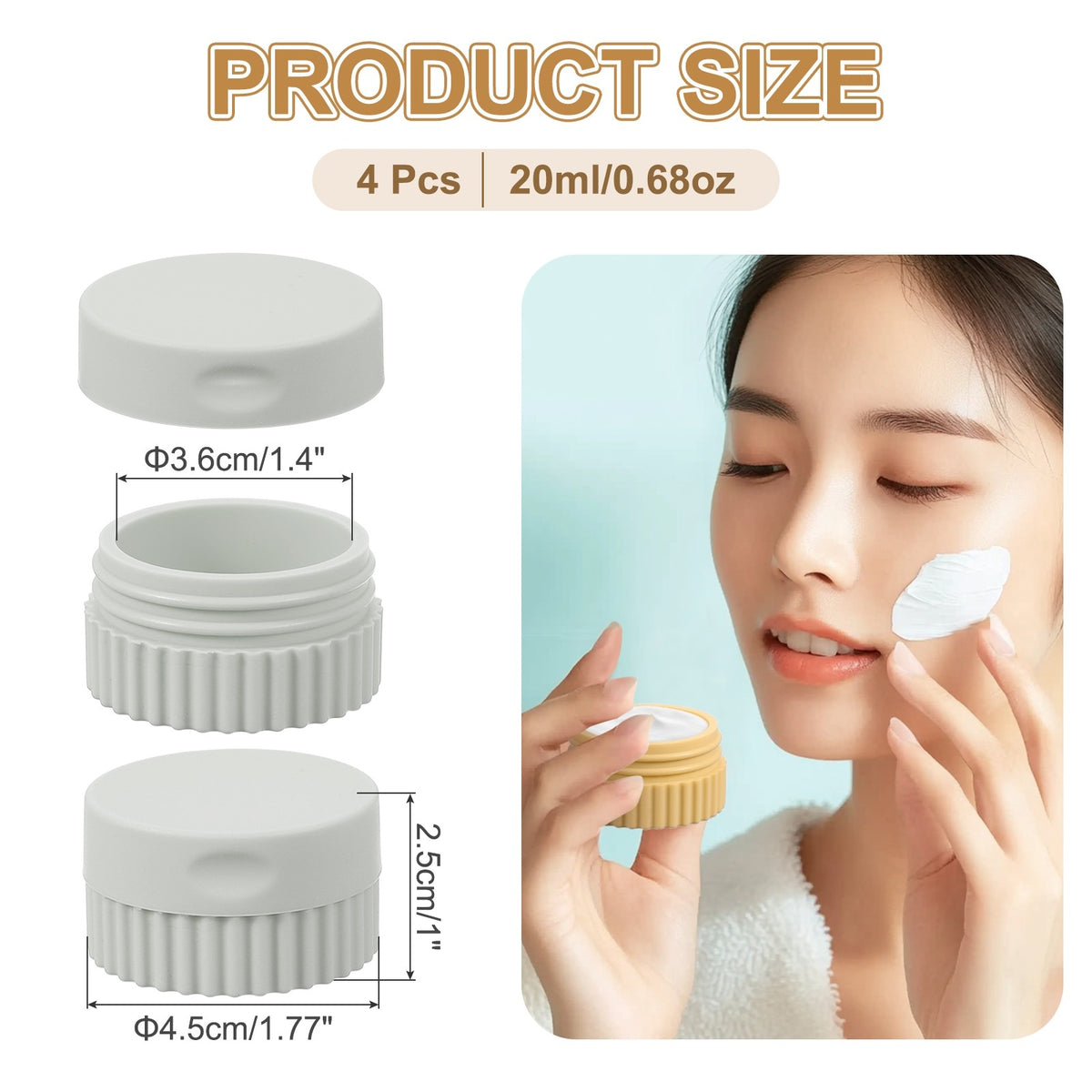 Silicone Travel Cream Jars Set - 4pcs 0.68oz Gray Small Containers with Lid
