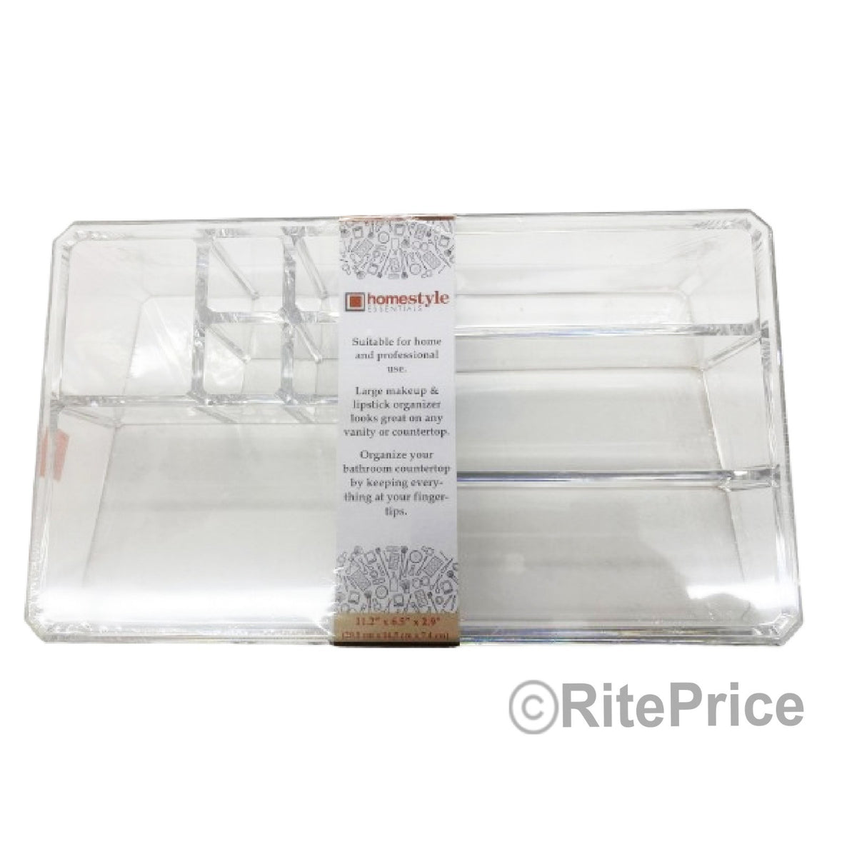 9 Slot Makeup Organizer with Rose Gold Lining - Clear Acrylic Cosmetic Case