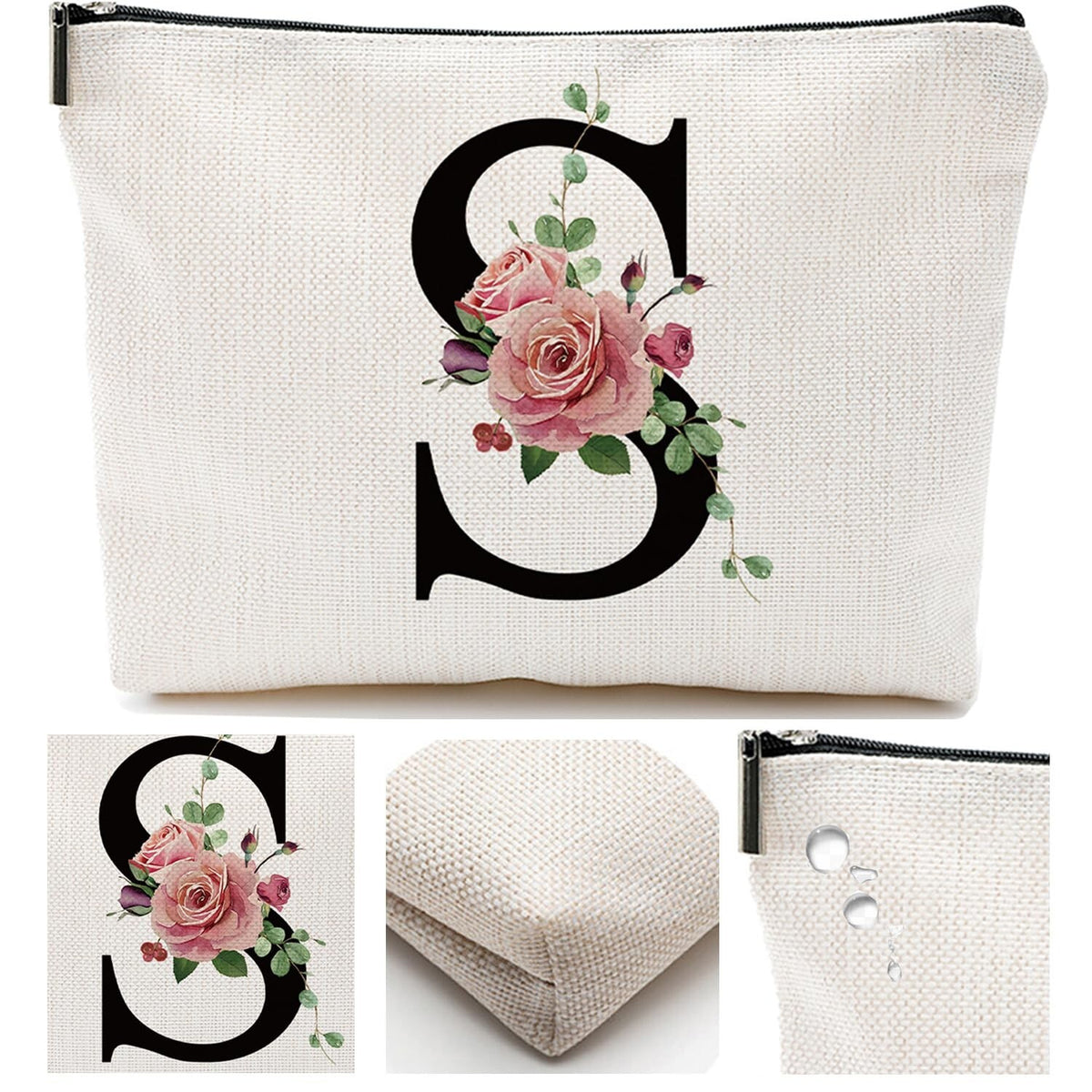 Personalized Letter Makeup Bag - Monogram Cosmetic Travel Organizer