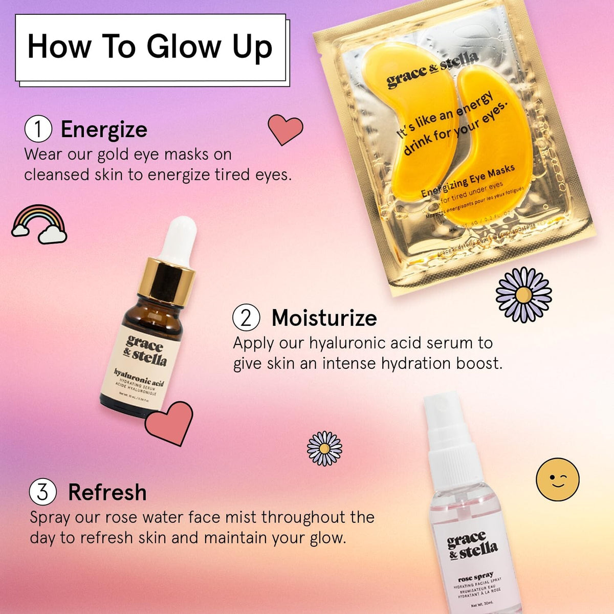 Hydrating Skin Care Set with Eye Masks & Hyaluronic Acid Serum Mist - Vegan & Cruelty-Free