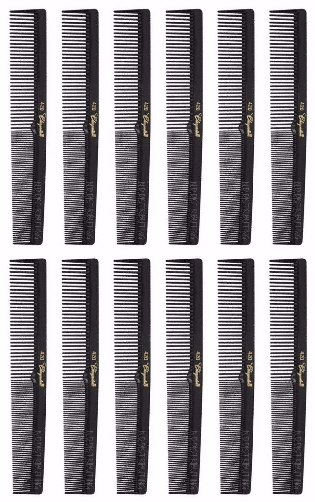Professional Black Finger Wave Combs - 7 Inch Square Pack of 12