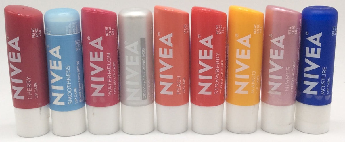 NIVEA Lip Care Assorted Set - Cherry, Mango, Shimmer & Dewy Lip Balm Collection