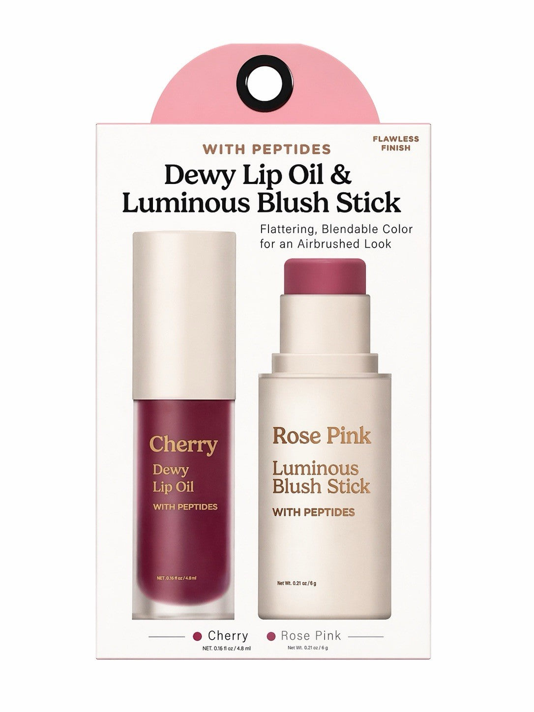 Dewy Lip Oil & Luminous Blush Stick Set - Hydrating Makeup Duo Cherry Pink