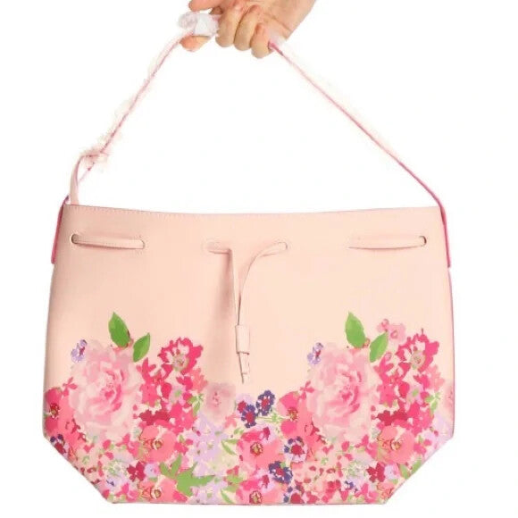 Pink Floral Drawstring Shoulder Bucket Bag - Tote Purse